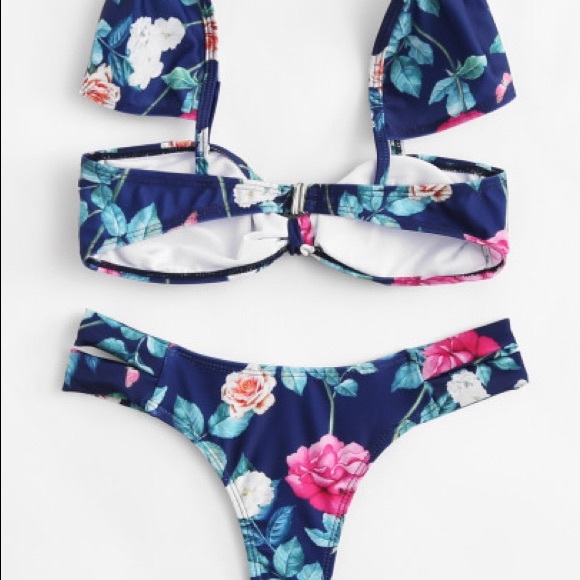 Bikini Floral Blue & Pink Print Size M NWT - Picture 3 of 5